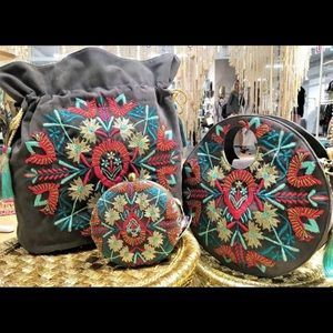 Round Bohemian Embroidered Bag,NWT